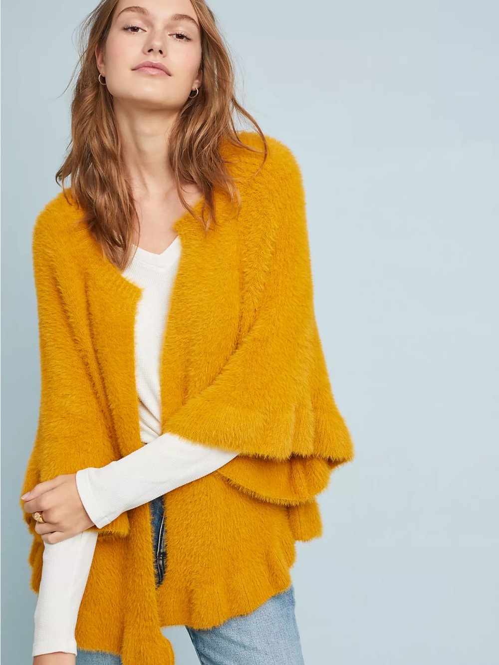 Anthropologie Women's Marigold Ruffled Kimono Open-Front Sweater